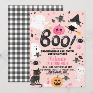 Convites Raparigas Rosa Laranja Negra Boo Halloween Anivers