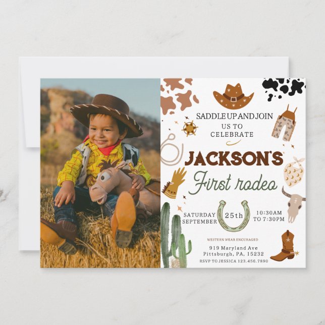 Convites Rapaz Meu Primeiro primeiro aniversario de Rodeio (Frente)