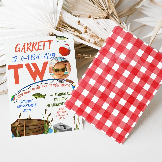 Convites Rapazes Enrolam Divertidos Ofishalmente Dois segun (Boys Ofishally Two Birthday Invitation Template With Photo, Fishing 2nd Birthday Invitation, Ofishal)