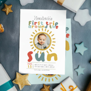 Convites Rapazes Foto Fofo Primeira Viagem Em Torno Do Sol 