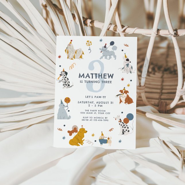 Convites Rapazes, Vamos de Cachorro Bonito, aniversário de  (Boys Cute Dog 3rd Birthday Invite)