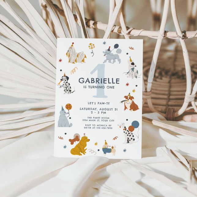 Convites Rapazes, Vamos de Cachorro Bonito, primeiro aniver (Boys Cute Dog 1st Birthday Invite)