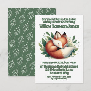 Convites Raposa-branca dormindo em folhas de Chá de fraldas