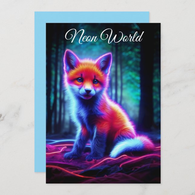 Convites Raposa brilhante de fantasia bonita com aura biolu (Frente/Verso)