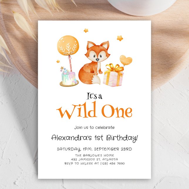 Convites Raposa Cachorra Selvagem Um Primeiro Aniversário (Cute Fox Wild One First Birthday Invitation)
