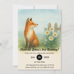 Convites Raposa de Aquarela no Aniversário de Flores Selvag