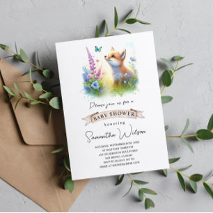 Convites Raposa e Chá de fraldas de borboleta, de raça bran