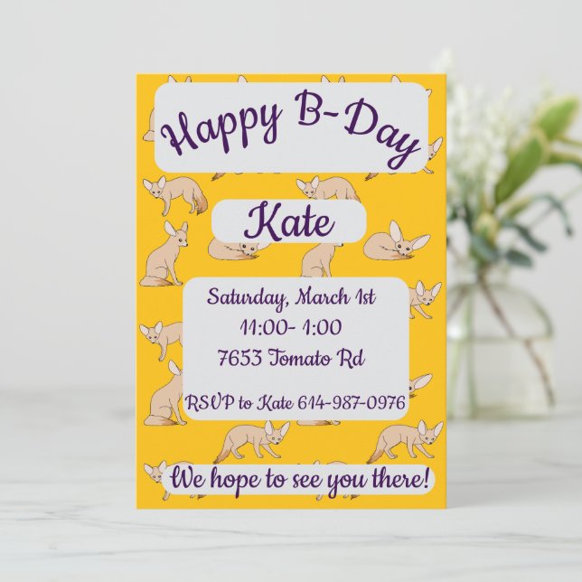 Convites Raposa Fennec Feliz Aniversário (Em pé/Frente)