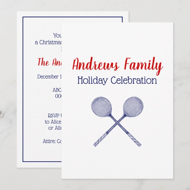Convites Raquetes de Squash Cruzadas Azul (Frente/Verso)