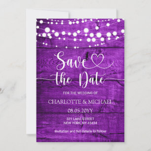 Convites Rascunho de Casamento Rústico Roxo para Salvar a D