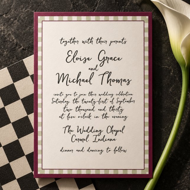 Convites Rasgo Escrito à Mão Raspberry & Sage Listrado (Handwritten Script Raspberry & Sage Striped Invitation)