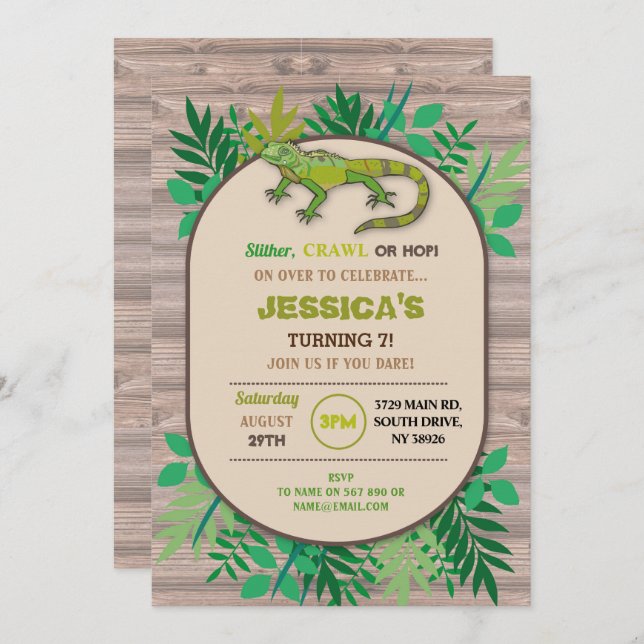 Convites Rastreio de Aniversário do Lizard Infantil (Frente/Verso)