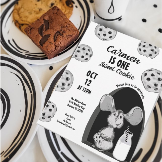 Convites Rato de Leite e Biscoitos Doce Primeiro Aniversári (Criador carregado)