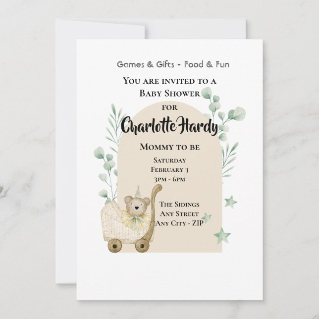 Convites Rato e ameixa de Chá de fraldas bonito (Frente)