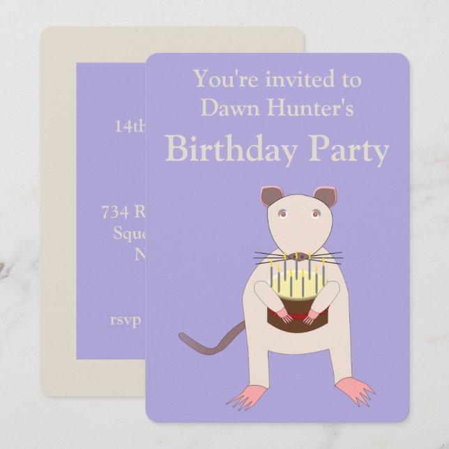 Convites Rato Siamês com Partido Personalizado do Bolo de A (Frente/Verso)