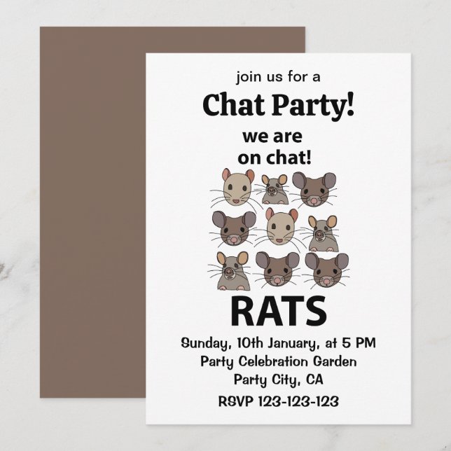 Convites Ratos Animais Que Estamos No Chat De Ratos Engraça (Frente/Verso)