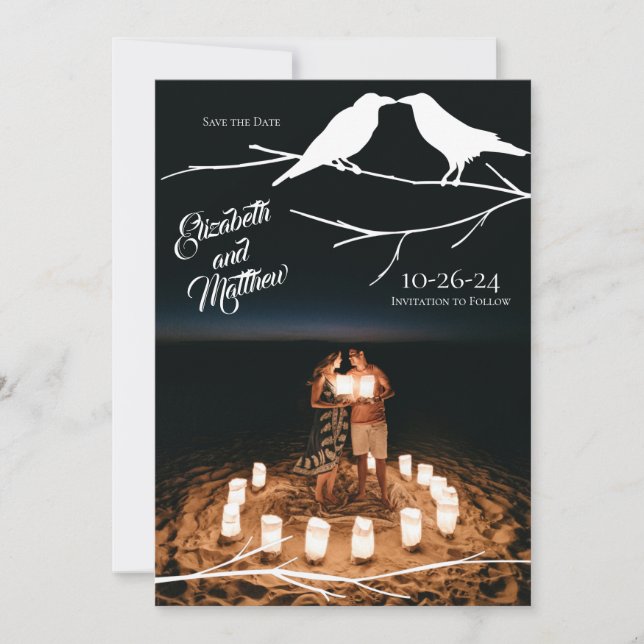 Convites Ravens Gothic Wedding Salvar Data (Frente)