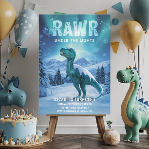 Convites RAWR debaixo das luzes dinossauro de inverno