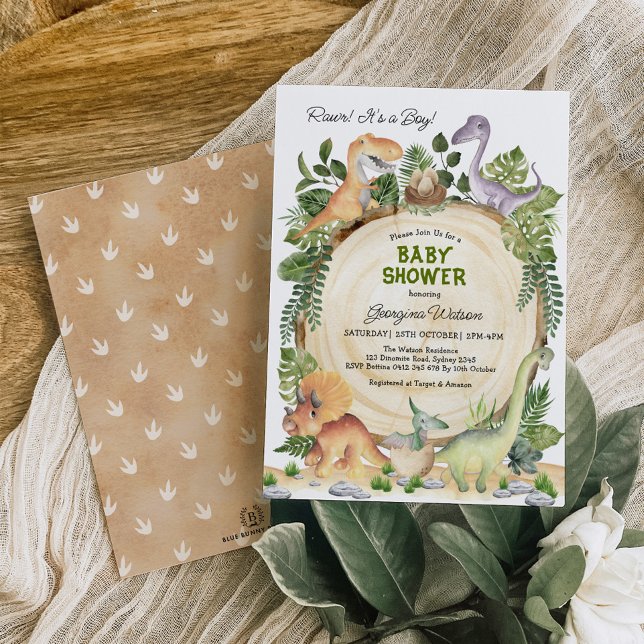 Convites RAWR! Garoto Chá de fraldas dos Dinossauros de Aqu (Criador carregado)