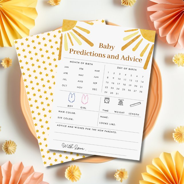 Convites Ray da Sunshine Baby Predictions & Advice Card (baby predictions and advice)