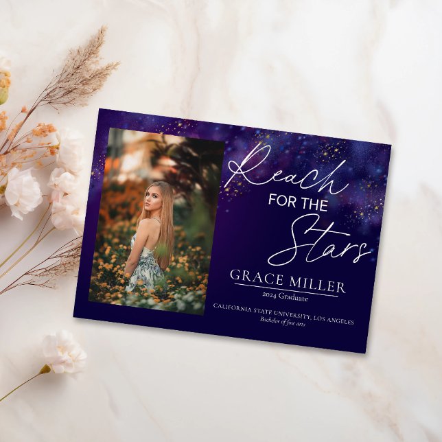 Convites "Reach For The Stars" Galaxy Photo Graduation (Criador carregado)