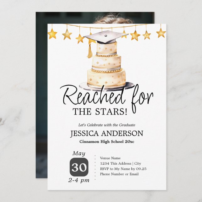 Convites Reached for the Stars Graduation Party One Photo  (Frente/Verso)