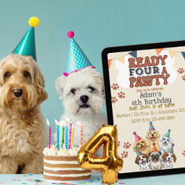 Convites Ready FOUR a Pawty, Dog 4th Birthday Invitation