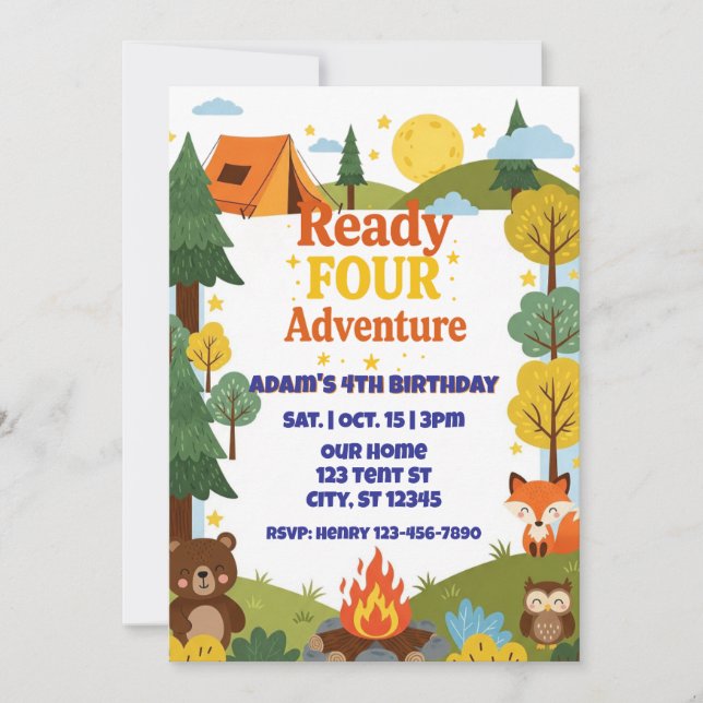 Convites Ready FOUR Adventure, 4th Birthday (Frente)