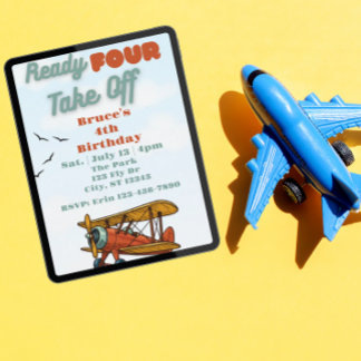 Convites Ready FOUR Take Off, airplane 4th Birthday