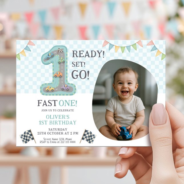 Convites Ready Set Go First Birthday (Criador carregado)