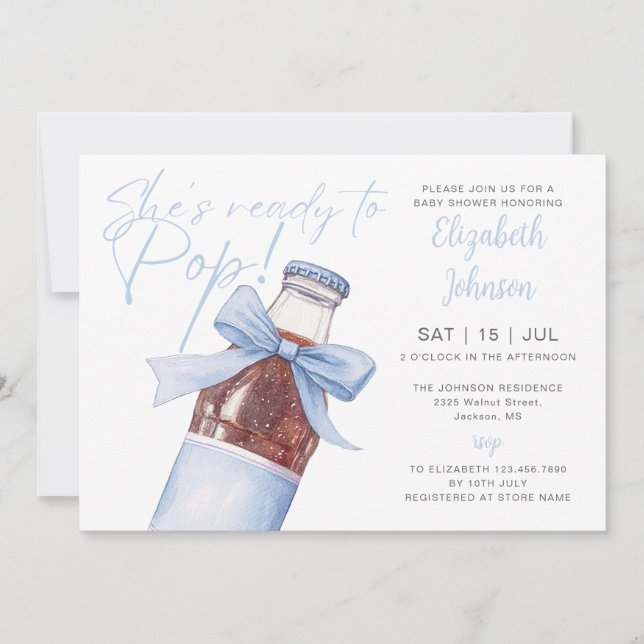 Convites Ready To Pop Blue Soda Bottle QR Code Baby Shower (Frente)