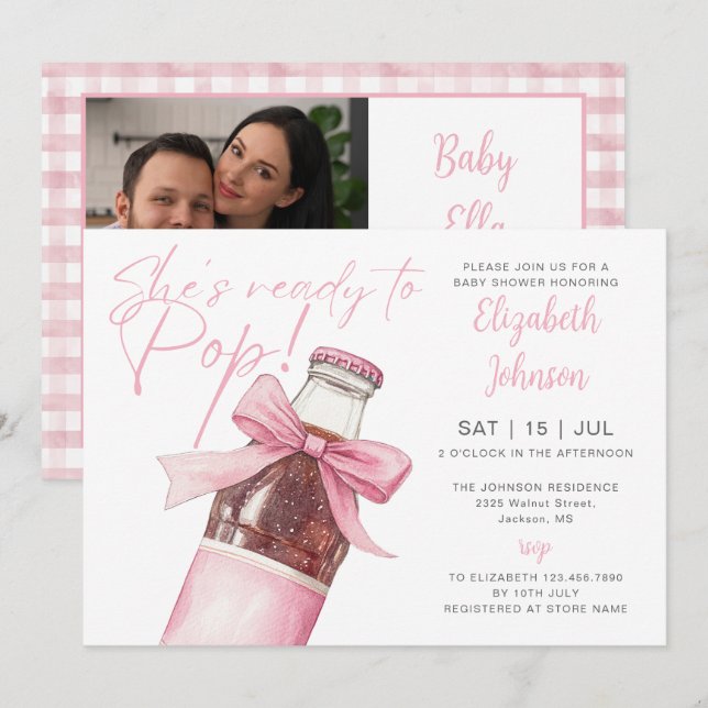 Convites Ready To Pop Pink Soda Bottle Baby Shower Photo (Frente/Verso)