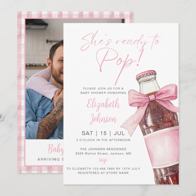Convites Ready To Pop Pink Soda Bottle Baby Shower Photo (Frente/Verso)