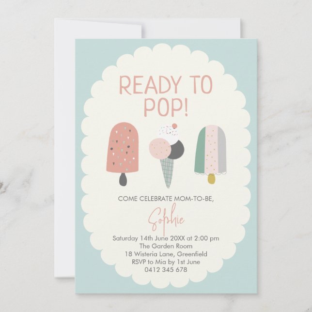 Convites Ready to Pop Popsicle Baby Shower Invitation Mint (Frente)