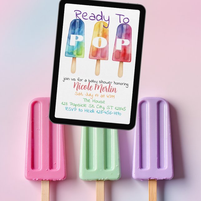 Convites Ready To Pop, Rainbow Popsicle Baby Shower (Criador carregado)