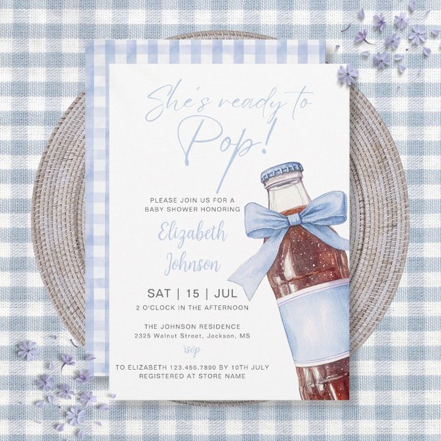 Convites Ready To Pop Soda Bottle Blue Bow Baby Shower (Ready To Pop Soda Bottle Blue Bow Baby Shower Invitation)