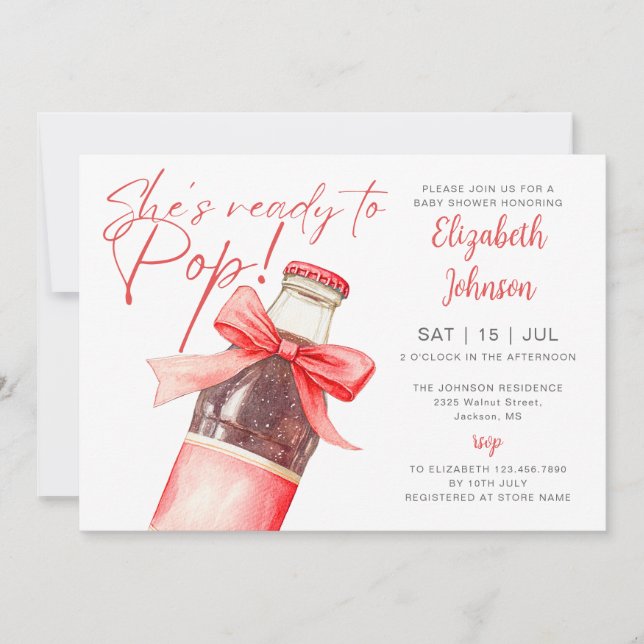 Convites Ready To Pop Soda Bottle Bow QR Code Baby Shower (Frente)