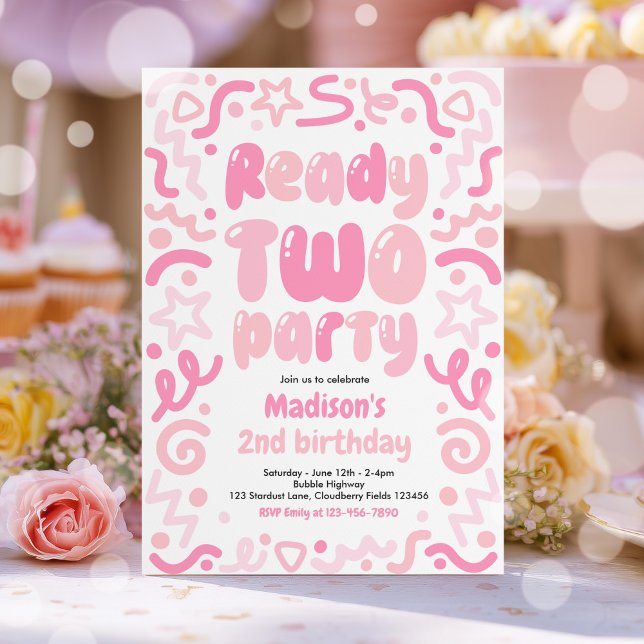 Convites Ready Two Party Confetti Balloon 2nd Birthday  (Criador carregado)