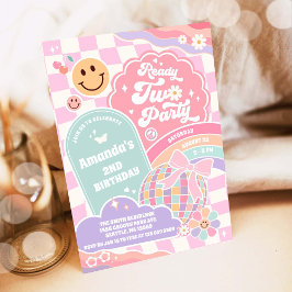 Convites Ready Two Party Groovy Rainbow Disco 2nd Birthday 