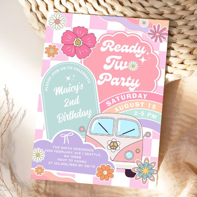 Convites Ready Two Party Rainbow Daisy 2nd Birthday (Criador carregado)