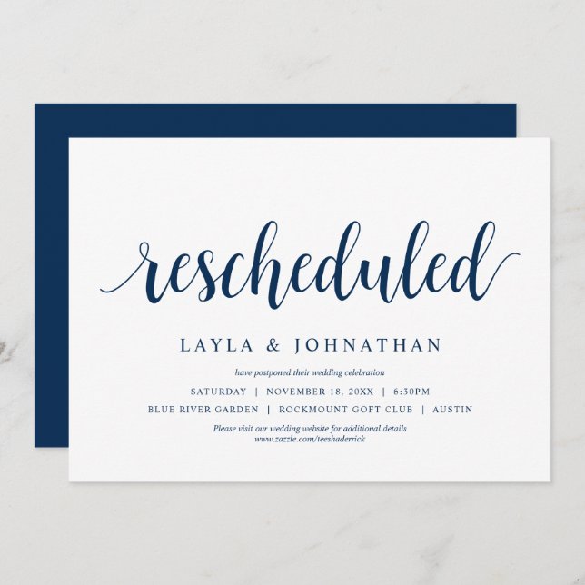 Convites Reagendado, Casamento Alterar a data (Frente/Verso)