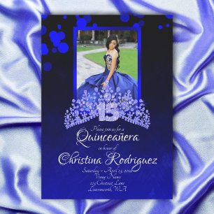Convites Real Azul, Azul Claro Tiara Rhineston Quinceanera