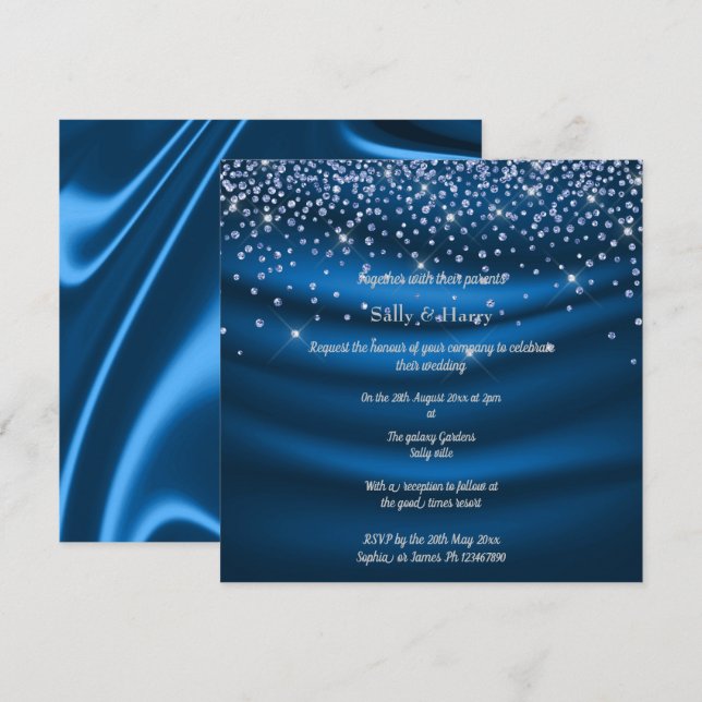 Convites Real Blue Diamantes cristal azul de casamento (Frente/Verso)