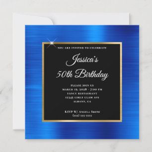 Convites Real Blue Foil Dourado e Black 50º aniversário