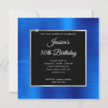 Convites Real Blue Foil Silver e Black 50th Birthday<br><div class="desc">Crie seu próprio convite para celebrações de aniversário de na moda milestone para seu rico. A imagem gráfica decorativa de fundo digital apresenta uma folha azul real falsa, uma folha prateada e uma camada quadrada preta de cor sólida para as suas informações de convite personalizadas. Personalize os estilos de fonte...</div>