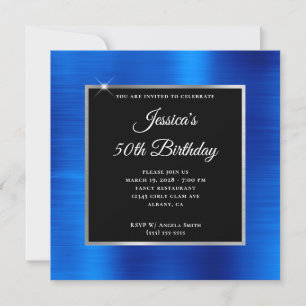 Convites Real Blue Foil Silver e Black 50th Birthday