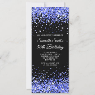 Convites Real Blue Glitter Black 50th Birthday