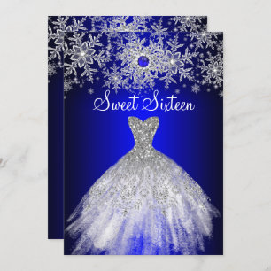 Convites Real Blue Pearl Silver Snowflake Sweet 16