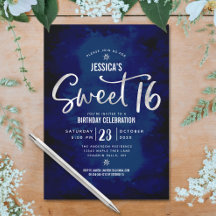 Real Blue Silver Script Bold Sweet 16 Aniversário