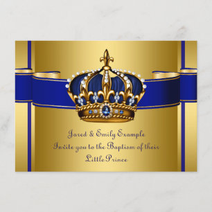 Convites Real Coroa Azul e Dourado Príncipe Baptismo